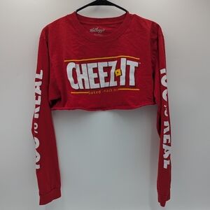 Kellogg Cheez-It Y2k Long Sleeve Crop Tee Grunge Red Cotton Streetwear Raw Hem M